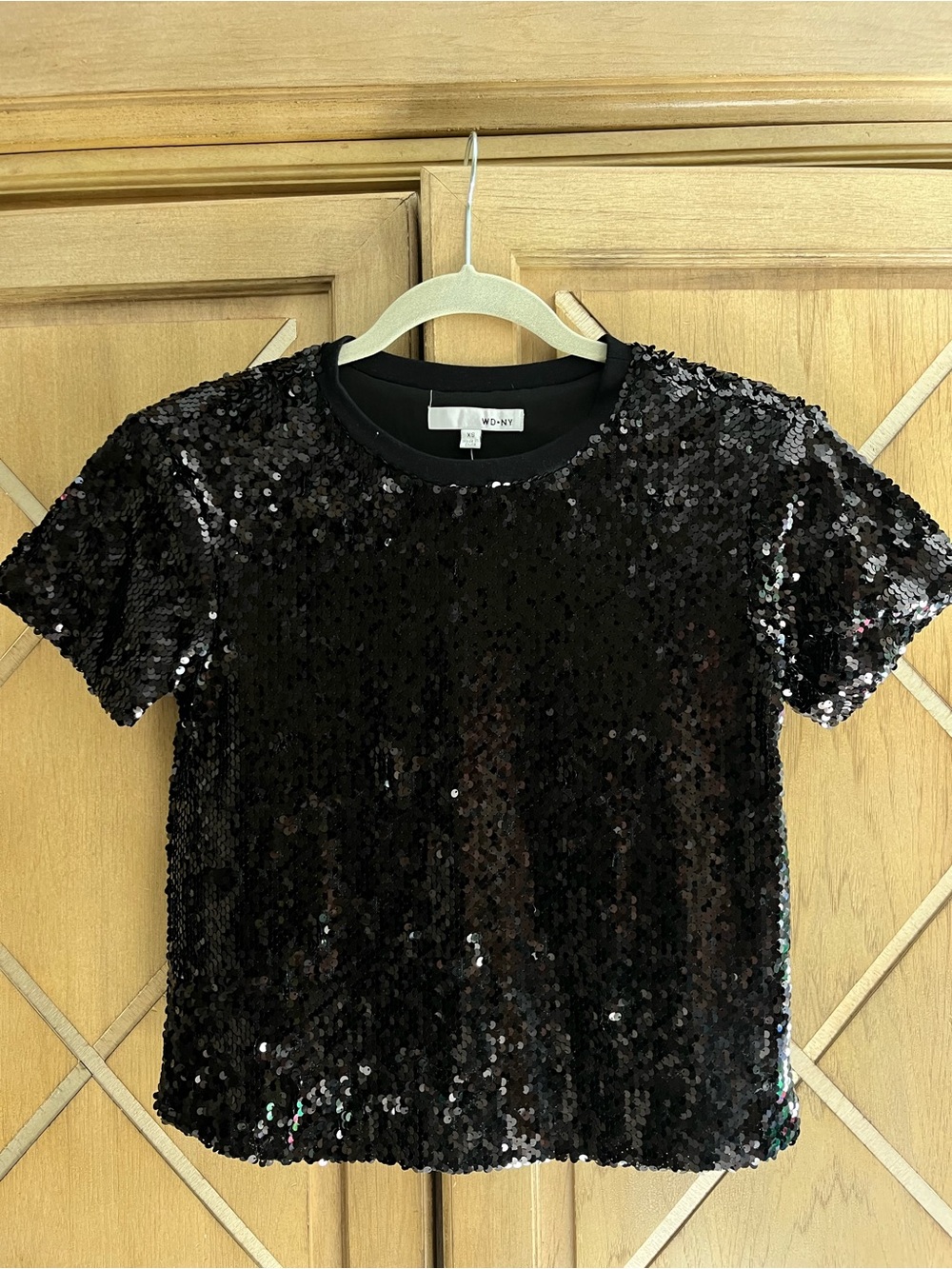WD.NY Black Sequin Short Sleeve Top